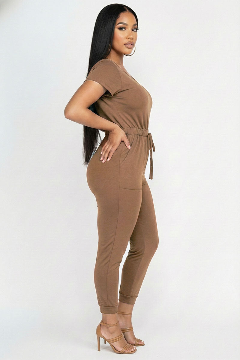 Two-way Shoulder Drawstring Jumpsuit