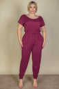 Plus Size Solid Drawstring Short Sleeve Jumpsuit - Wholesale Capella Apparel