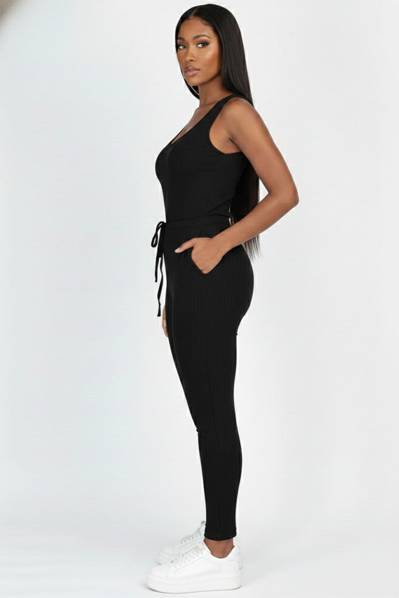 Ribbed Sleeveless Drawstring Jumpsuit (CAPELLA)