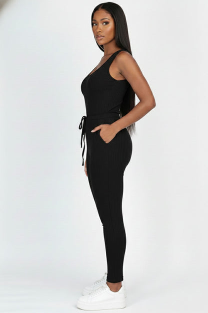 Ribbed Sleeveless Drawstring Jumpsuit (CAPELLA)