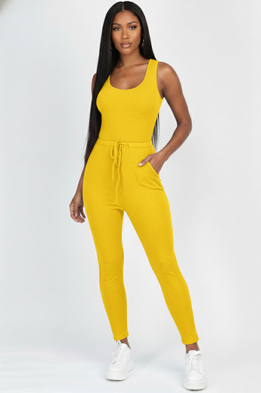 Ribbed Sleeveless Drawstring Jumpsuit (CAPELLA)