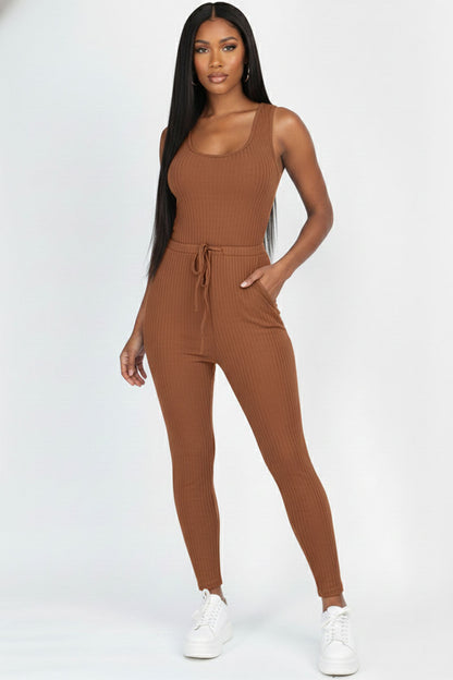 Ribbed Sleeveless Drawstring Jumpsuit (CAPELLA)