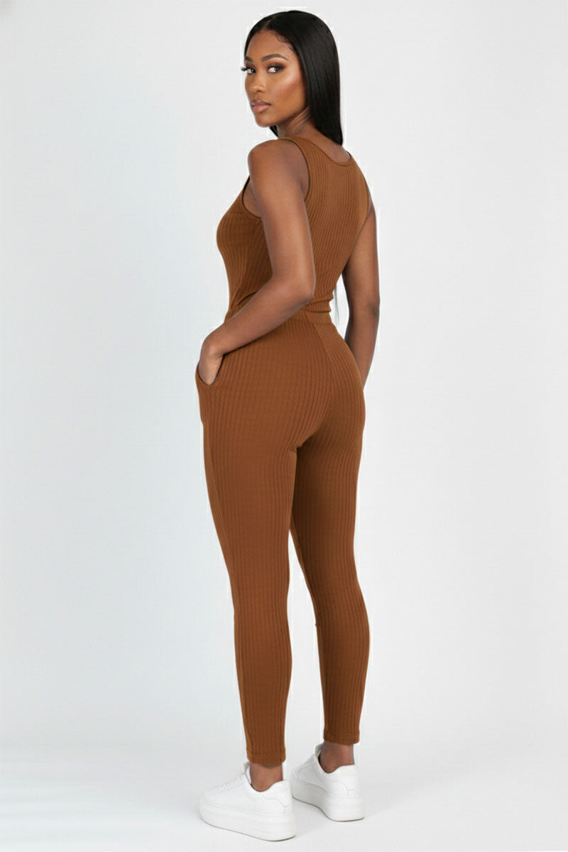 Ribbed Sleeveless Drawstring Jumpsuit (CAPELLA)