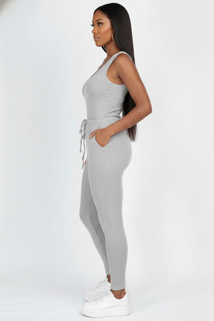 Ribbed Sleeveless Drawstring Jumpsuit (CAPELLA)
