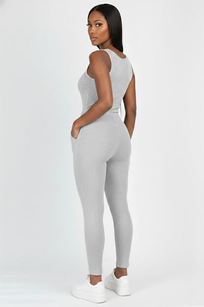 Ribbed Sleeveless Drawstring Jumpsuit (CAPELLA)