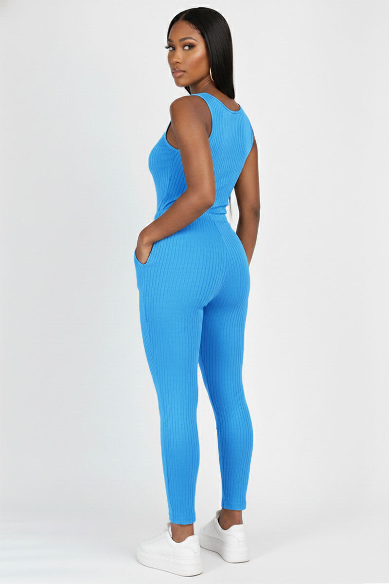 Ribbed Sleeveless Drawstring Jumpsuit (CAPELLA)