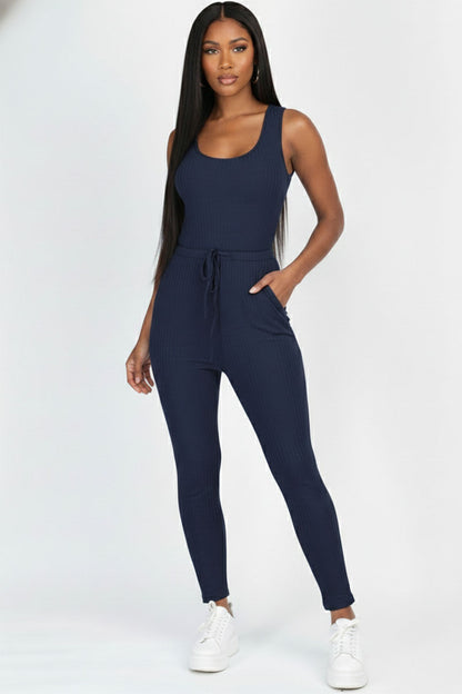 Ribbed Sleeveless Drawstring Jumpsuit (CAPELLA)