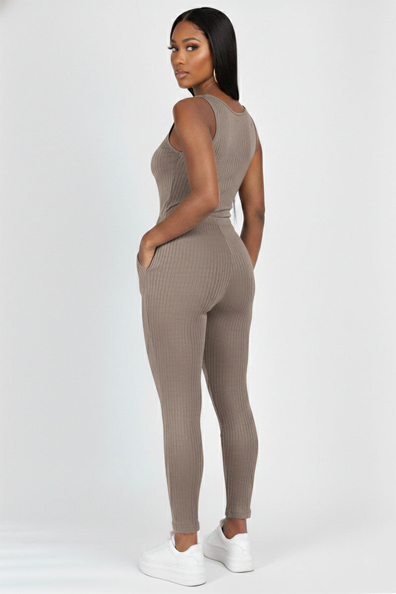 Ribbed Sleeveless Drawstring Jumpsuit (CAPELLA)