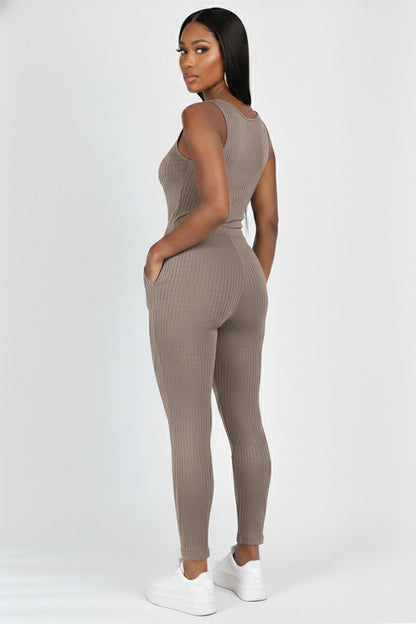 Ribbed Sleeveless Drawstring Jumpsuit (CAPELLA)