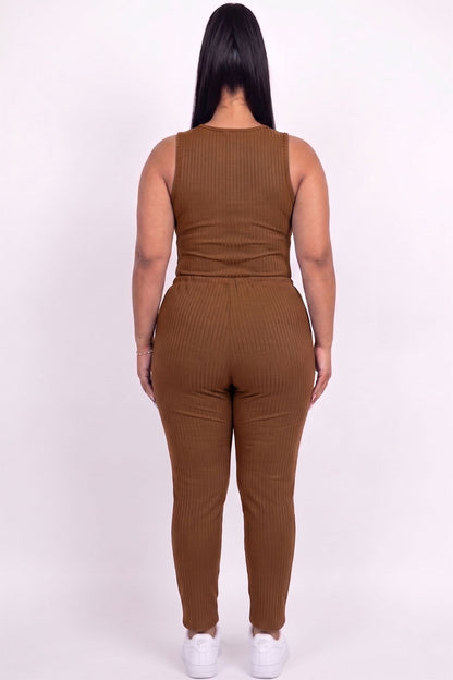 Plus Size Ribbed Sleeveless Drawstring Jumpsuit