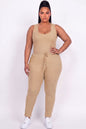 Plus Size Ribbed Sleeveless Drawstring Jumpsuit