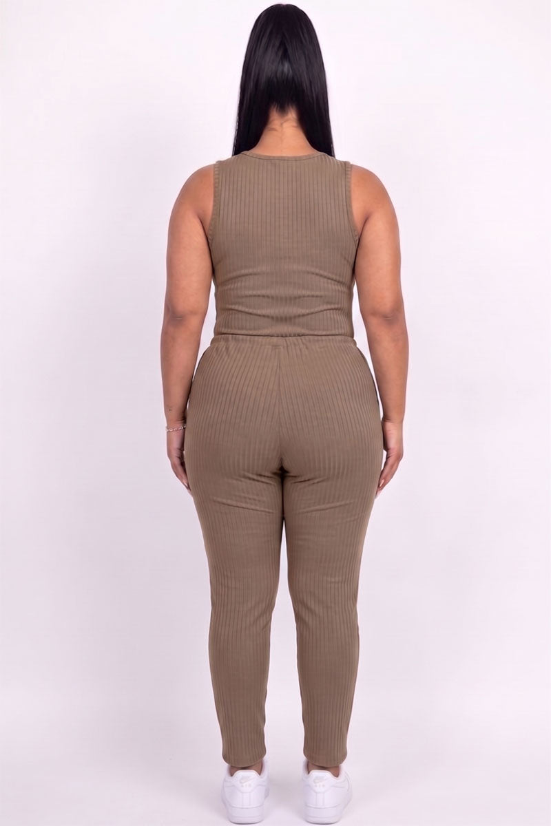 Plus Size Ribbed Sleeveless Drawstring Jumpsuit