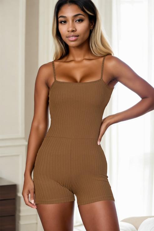 Ribbed Sleeveless Back Cutout Bodycon Romper - CHIVE BLOSSOM / M Ribbed Sleeveless Back Cutout Bodycon Romper - CHIVE BLOSSOM / M