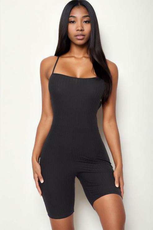 Ribbed Crisscross Back Sleeveless Romper - Wholesale Capella Apparel