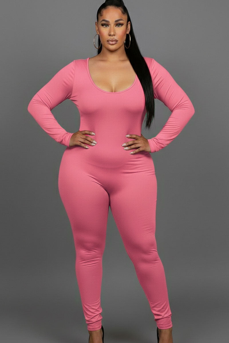 Plus Size Scoop Neck Long Sleeve Bodycon Jumpsuit – Wholesale