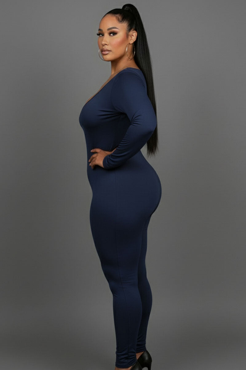 Plus Size Scoop Neck Long Sleeve Bodycon Jumpsuit – Wholesale