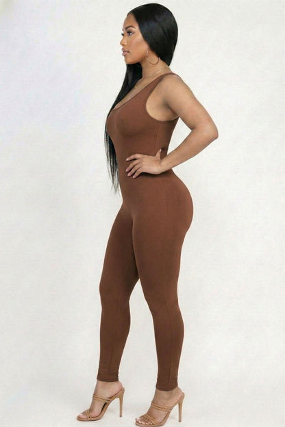 Solid Color One Shoulder Jumpsuit