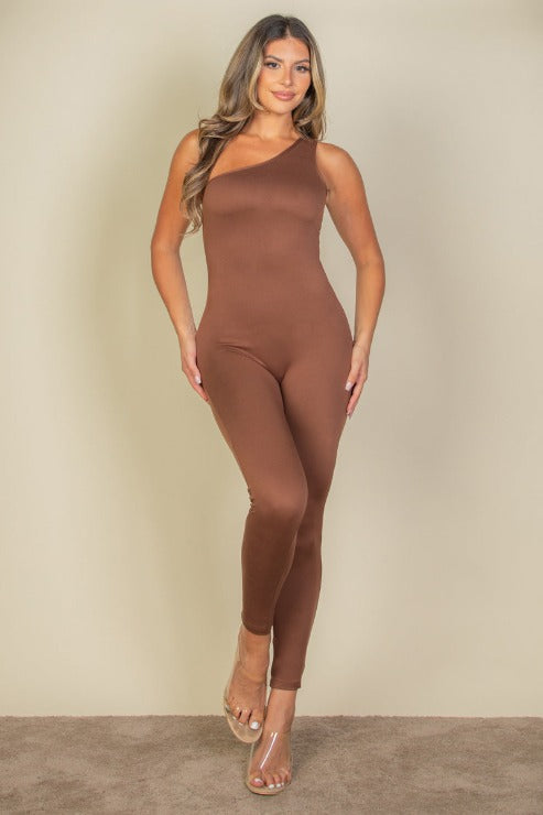 Solid Color One Shoulder Jumpsuit - Capella Apparel