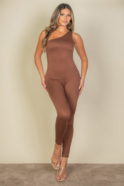 Solid Color One Shoulder Jumpsuit - Capella Apparel