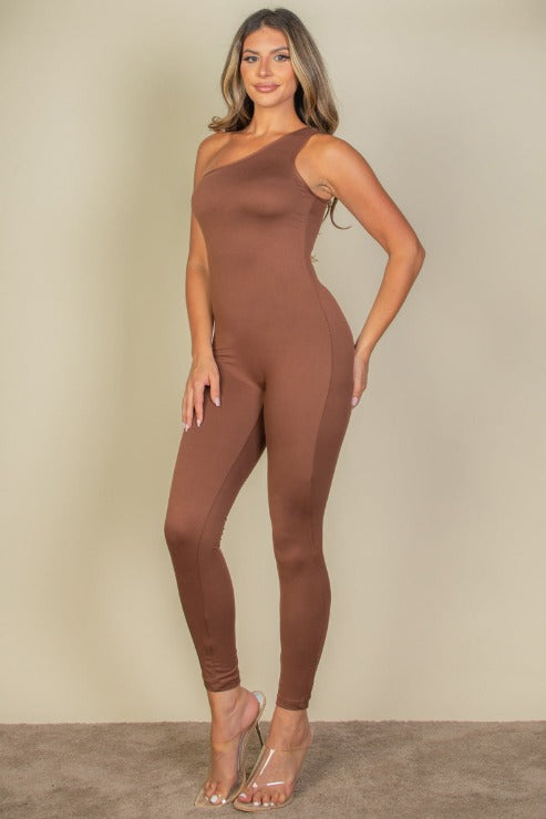 Solid Color One Shoulder Jumpsuit - Capella Apparel