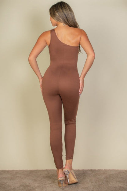 Solid Color One Shoulder Jumpsuit - Capella Apparel