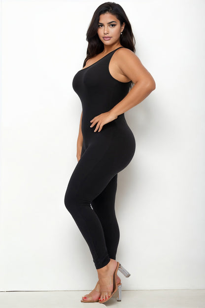 Plus Size Solid Color One Shoulder Jumpsuit