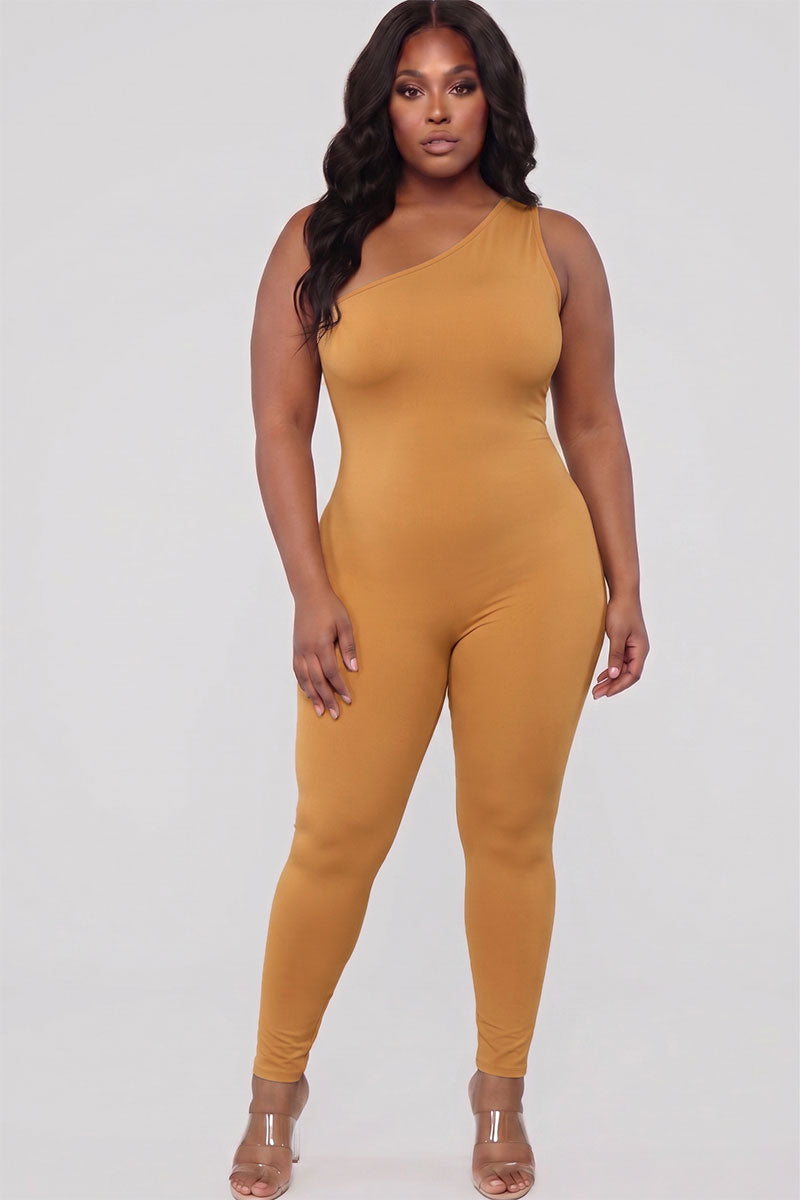 Mono de un hombro de color sólido de talla grande