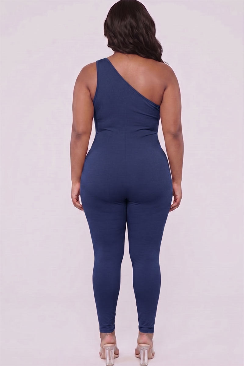Mono de un hombro de color sólido de talla grande