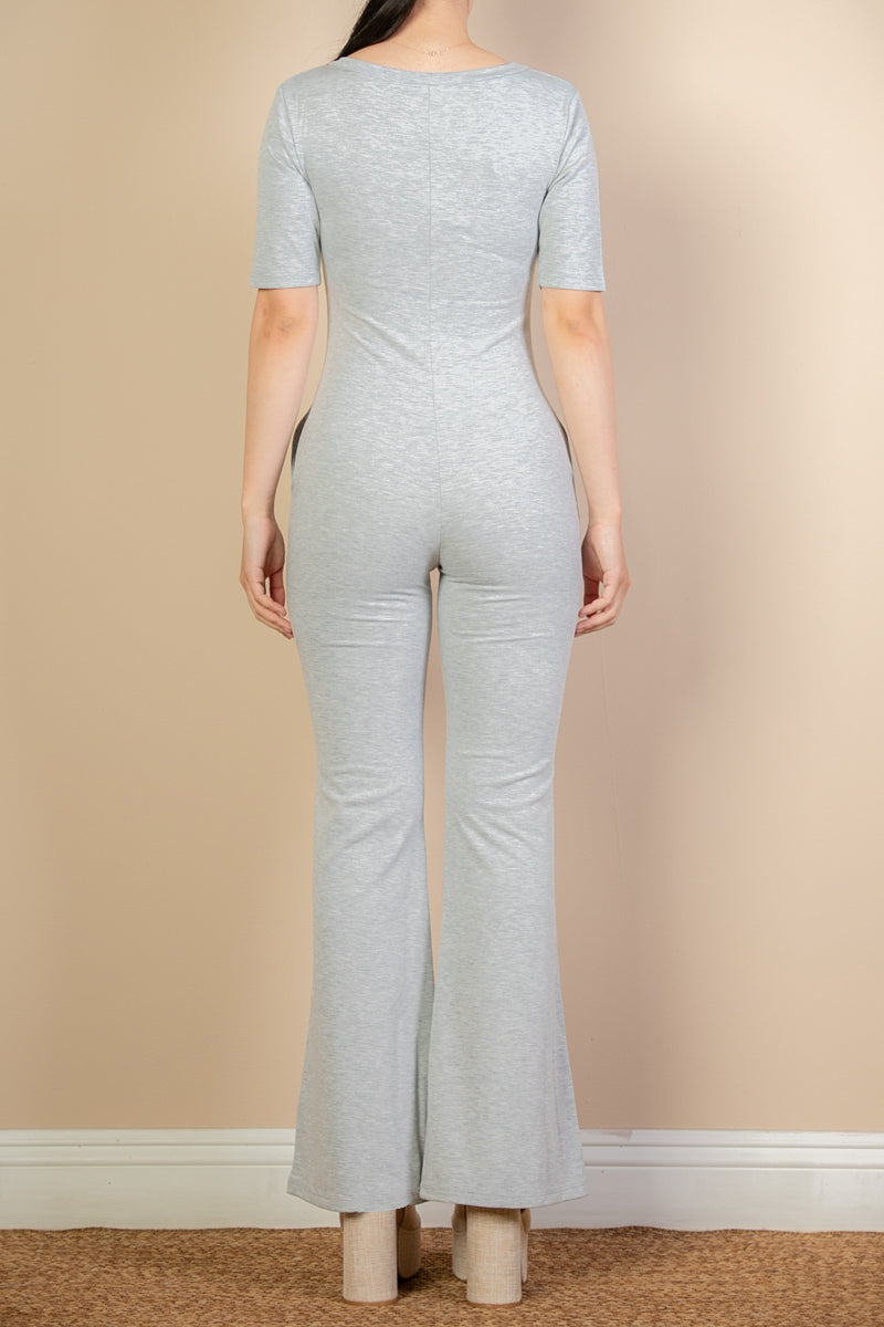 French Terry Short Sleeve Flare Jumpsuit - Capella Apparel