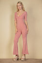 French Terry Short Sleeve Flare Jumpsuit - Capella Apparel