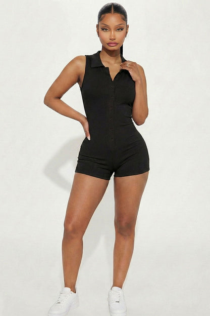 Ribbed Knit Sleeveless Button Front Romper (CAPELLA)