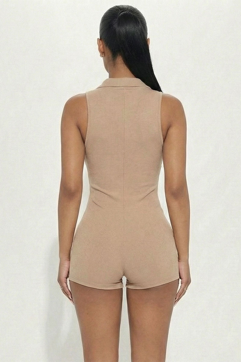 Ribbed Knit Sleeveless Button Front Romper (CAPELLA)