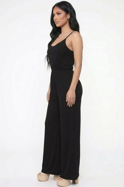 Button Front Wide Leg Jumpsuit