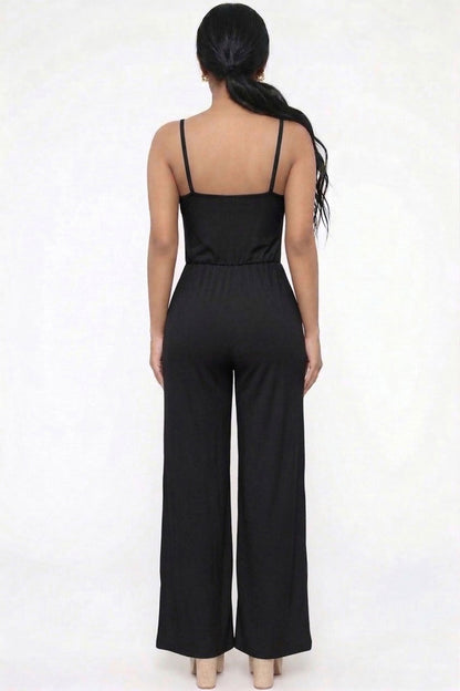 Button Front Wide Leg Jumpsuit