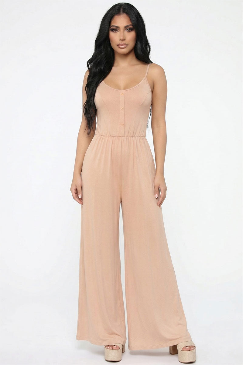 Button Front Wide Leg Jumpsuit