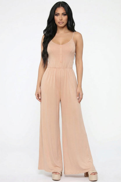 Button Front Wide Leg Jumpsuit