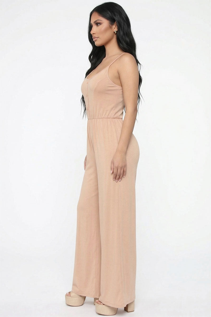 Button Front Wide Leg Jumpsuit
