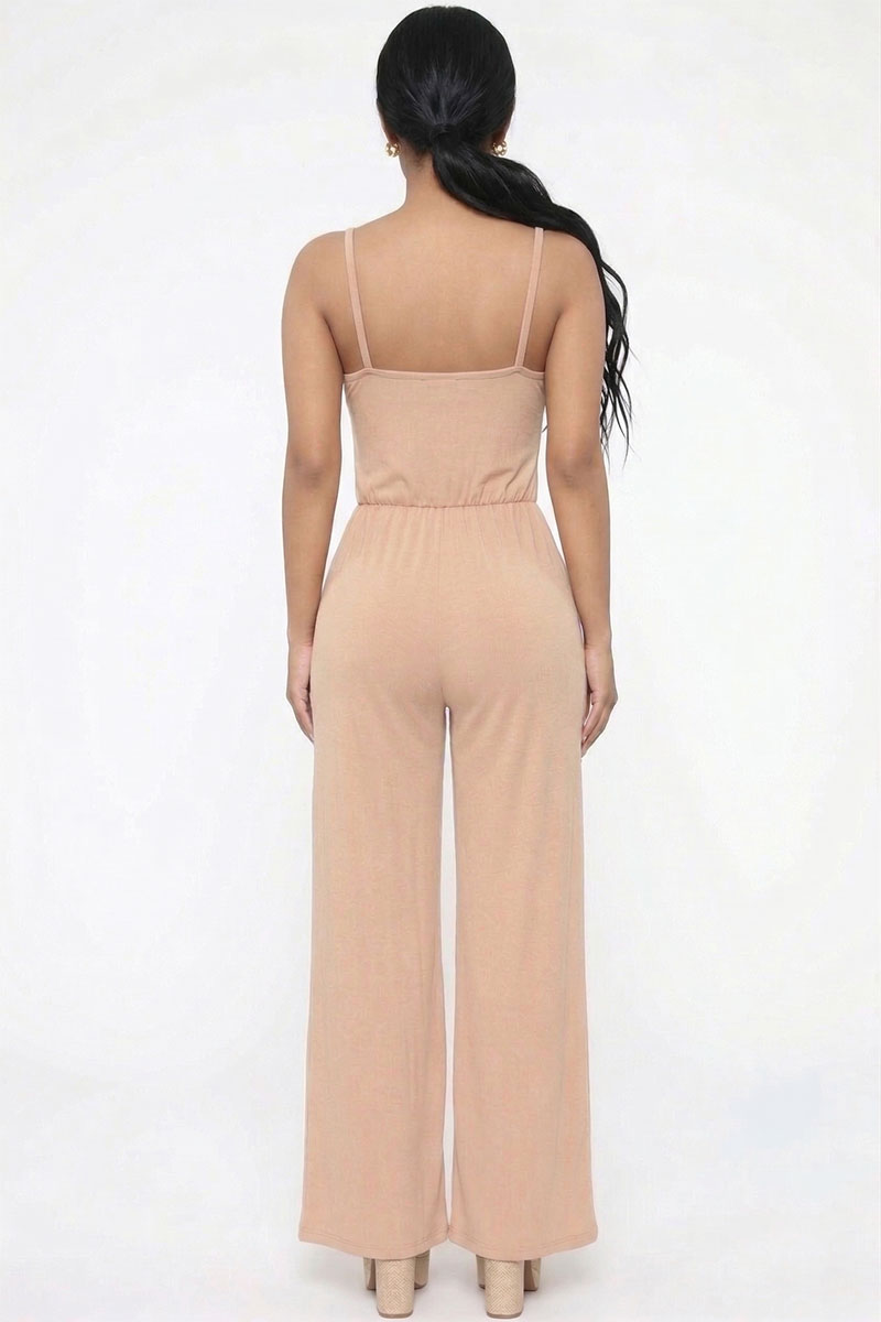 Button Front Wide Leg Jumpsuit