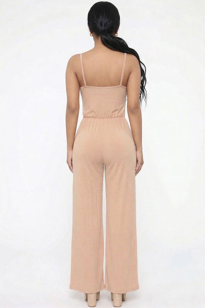 Button Front Wide Leg Jumpsuit