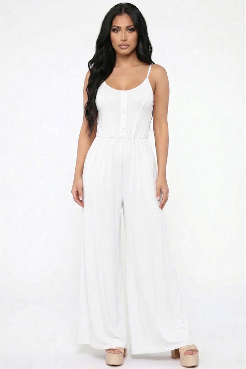Button Front Wide Leg Jumpsuit