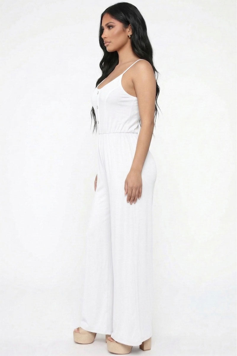 Button Front Wide Leg Jumpsuit