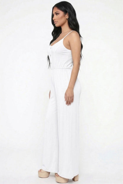 Button Front Wide Leg Jumpsuit