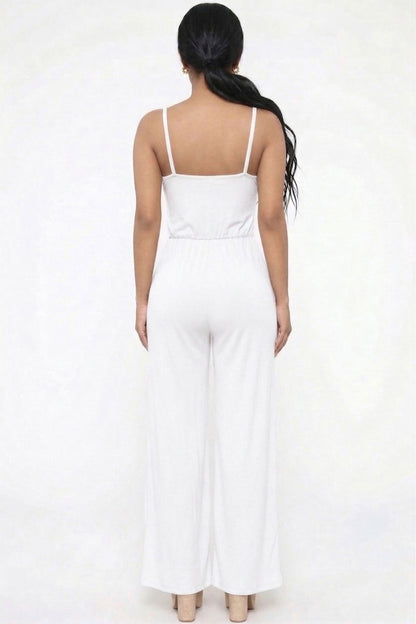 Button Front Wide Leg Jumpsuit