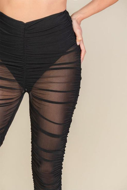 Ruched Poly Mesh Leggings