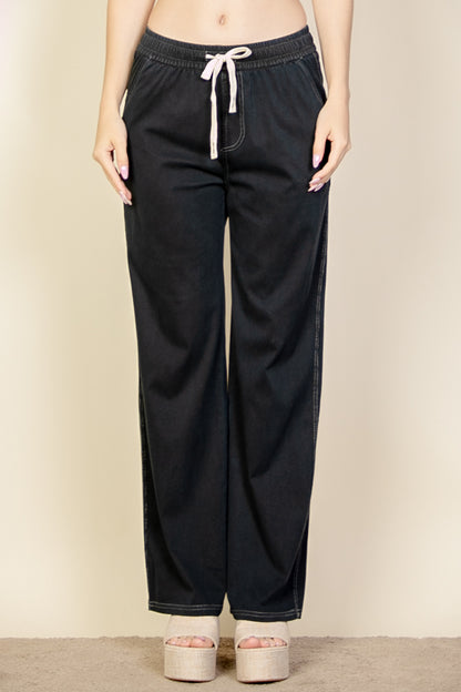 Knit Twill Drawstring Side Pocket Pants - Capella Apparel