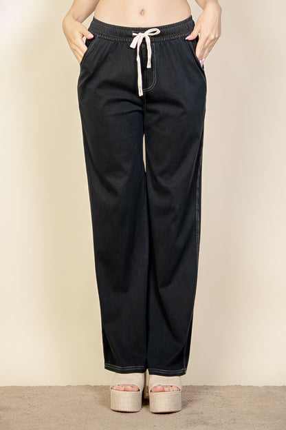 Knit Twill Drawstring Side Pocket Pants - Capella Apparel