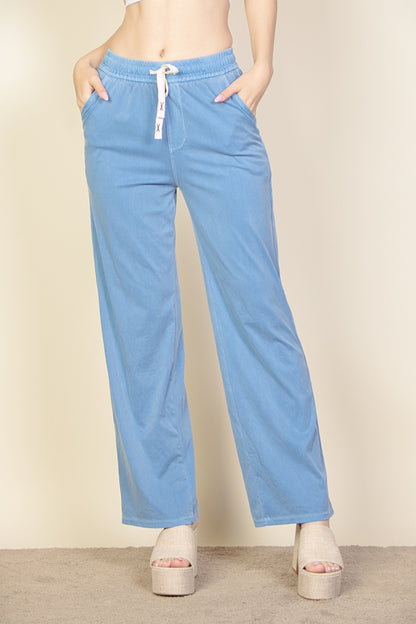 Knit Twill Drawstring Side Pocket Pants - Capella Apparel