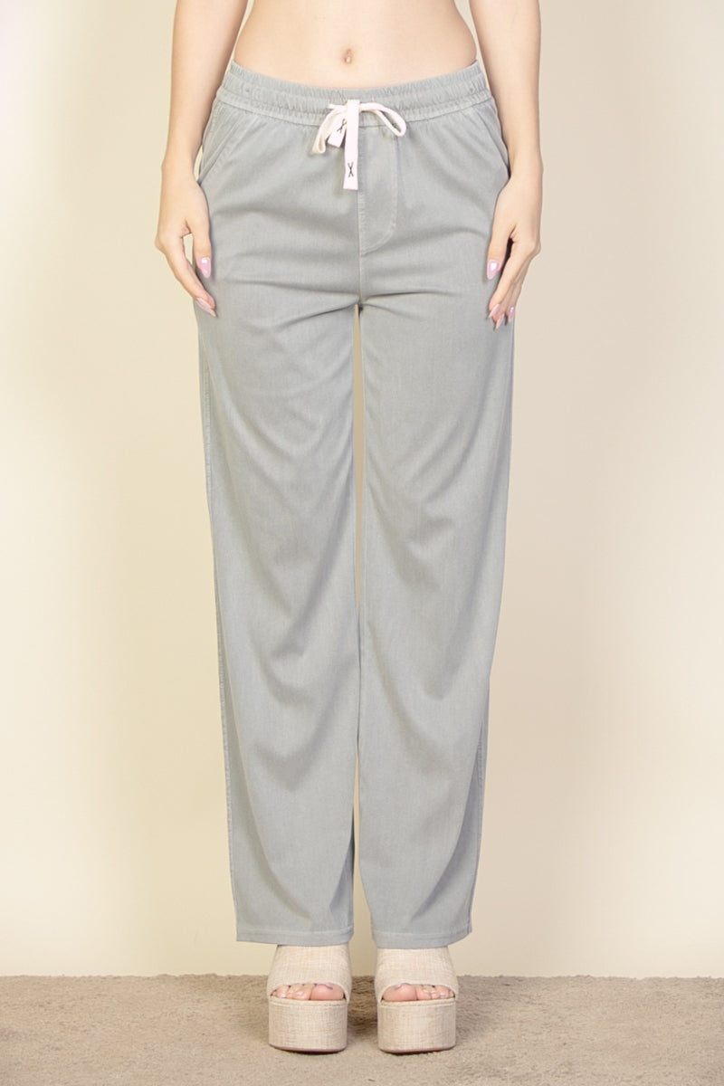 Knit Twill Drawstring Side Pocket Pants - Capella Apparel