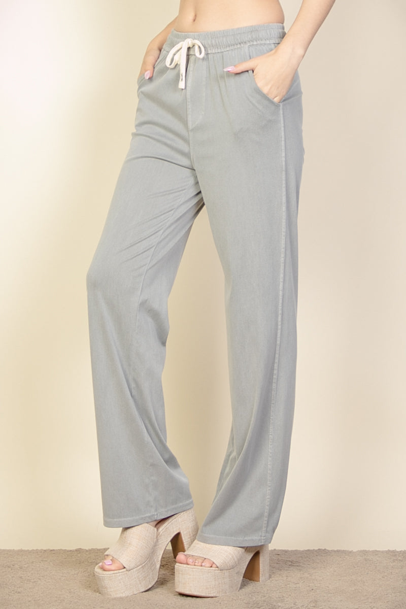 Knit Twill Drawstring Side Pocket Pants - Capella Apparel