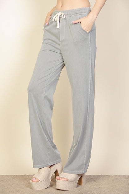 Knit Twill Drawstring Side Pocket Pants - Capella Apparel